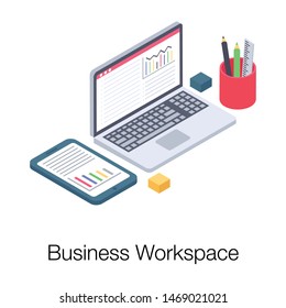 Isometric vector of business workspace icon 