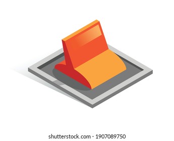 Isometric vector button. Isolated icon. Lever in gray and orange color