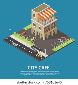 Isometric vector cafe restaurant buildings shop