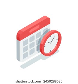 isometric vector calendar and clock, in color on a white background, management and business timing or deadline