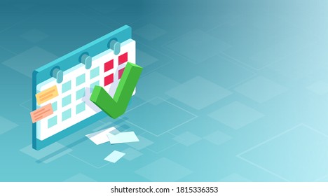 Isometric Vector Of A Calendar With Green Mark