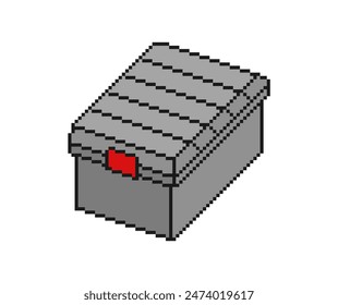 Isometric vector cardboard grey box in pixel style. Concept of cargo delivery