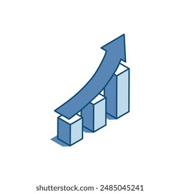 isometric vector chart linear icon with arrow, in color on white background, stable growth or income