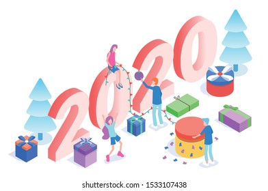Isometric vector Christmas decoration illustration