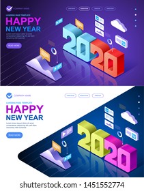 Isometric vector concept banner 2020 a Happy New Year greetings. Jubilee or birthday logotype. Vector modern minimalist Happy new year card for 2020 Year. Vector illustration