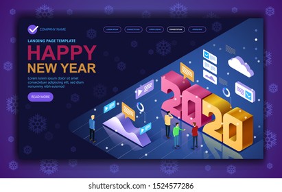 Isometric vector concept banner 2020 a Happy New Year greetings. Jubilee or birthday logotype. Vector modern minimalist Happy new year card for 2020 Year. Vector illustration