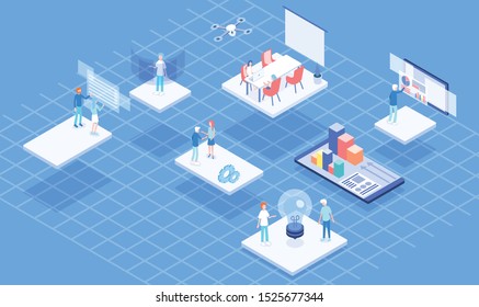 Isometric vector concept landing page virtual platform office 3d illustration. 