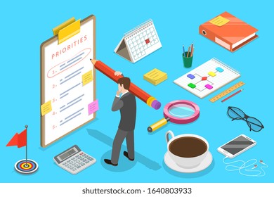 Isometric Vector Concept of Priorities List, Schedule Calendar, Effective Time Management.