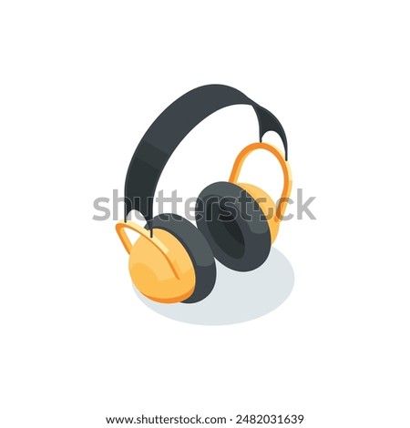 isometric vector construction work headphones, in color on a white background, work equipment or protection