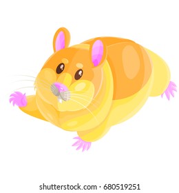 Isometric vector cute little hamster character, gold color pet.