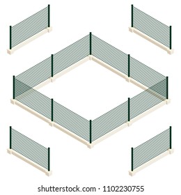 Isometric vector dark green fence.  Isolated on white background