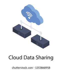 Isometric vector design, cloud data sharing icon.
