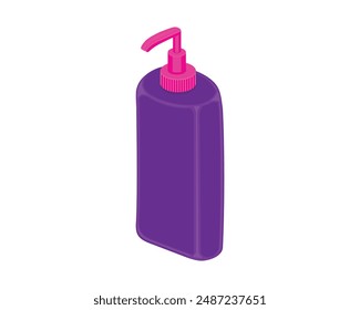 Diseño de Vector isométrico de un recipiente para jabón líquido morado y rosa que se utiliza generalmente para lavarse las manos