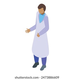 Isometric vector design of a doctor in a white coat with a welcoming gesture