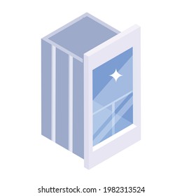 Isometric vector design of glass elevator, editable icon