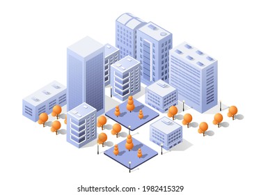 Isometric vector downtown skyscraper illustration of a modern city dimensional views of a skyscrapers