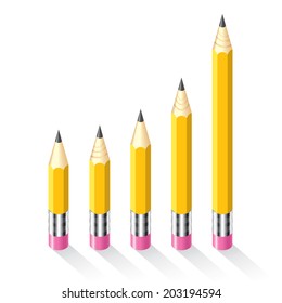 Isometric Vector Editable Upright Pencils. Ideal for Infographic bar chart applications.