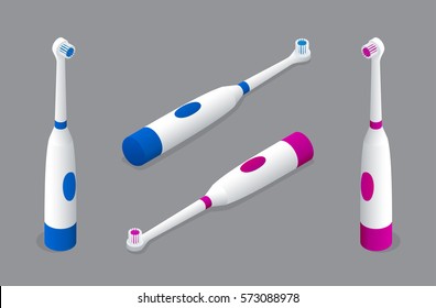 Isometric Vector Electric Sonic Toothbrush.  Dental Concept.
