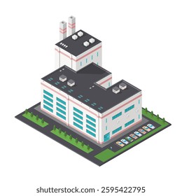 Isometric Vector Factory Power Station. Industrial building urban scene refinery manufacturer.