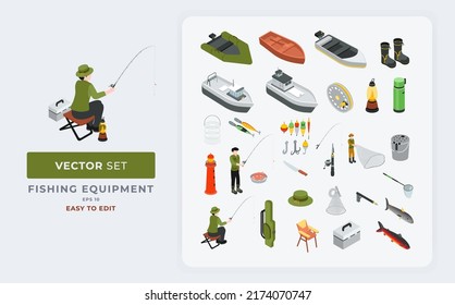 Isometric vector fishing equipment set eps 10