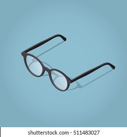 Isometric vector glasses illustration with shadow for reading.