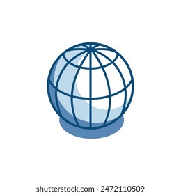 isometric vector globe linear icon, in color on white background, travel or world internet