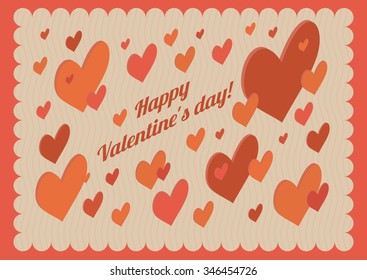 Isometric vector hearts. Valentine's day vintage postcard