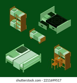 Isometric vector house green bed