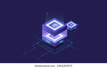 Isometric Vector Icon for Artificial Intelligence, Cloud Computing, Data Mining, Neural Networks, and Machine Programming Concepts