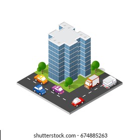 Isometric vector icon illustration of a modern city dimensional views of a skyscrapers