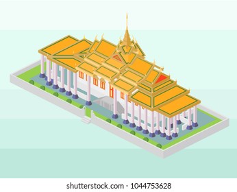 Isometric vector icon or info graphic element representing Royal Palace in Phnom Penh, the landmark of Cambodia
