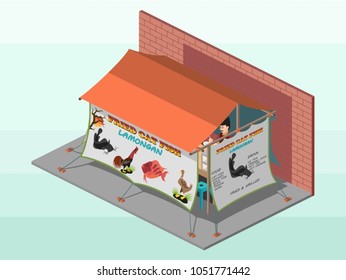 Isometric vector icon or info graphic element representing an Indonesian local street food