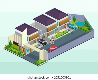 Isometric vector icon or infographic element representing a real estate housing area