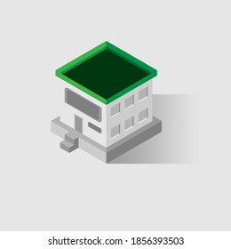 Isometric vector icon or infographic element representing a low-rise building or office or shop. central business