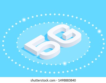 isometric vector icon on a blue background, 5G connection, the latest standard