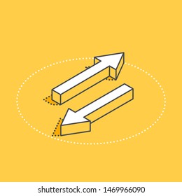 isometric vector icon on a yellow background, arrows pointing in different directions, changing directions or exchanging