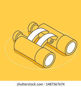 isometric vector icon on a yellow background, binoculars icon, research and search