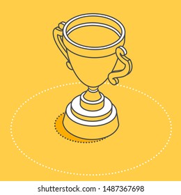 isometric vector icon on a yellow background, cup icon, victory in the competition and achieving the goal in business