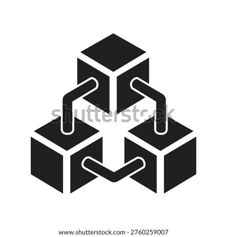 Isometric vector icon showing connected cubes representing blockchain technology data network and abstract system links