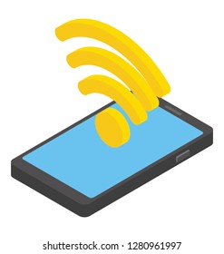 Isometric vector icon of smartphone wifi