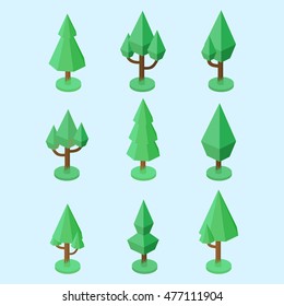 Isometric Vector icons of trees for landscape design, maps, infographics. set 3