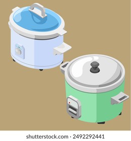 isometric vector illustration of 2 different types of cooker