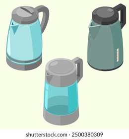 isometric vector illustration of 3 different types of kettle shapes