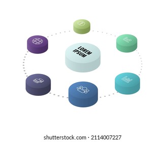 Isometric Vector Illustration Of A 6 Step Circular Flow Chart. 3d Vector Illustration Of A Process Diagram. Colored Isometric Vector Graphic. Perfect For Business Presentations, Graphics, Statistics.