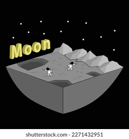 isometric vector illustration of astronaut wandering around the moon surface