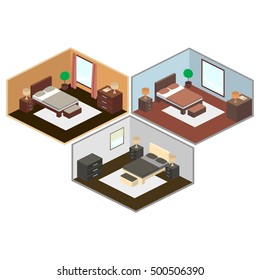 Isometric vector illustration of a bedroom interior.