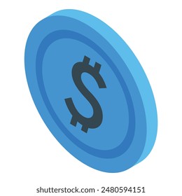 Isometric vector illustration of a blue dollar coin icon representing finance, currency, and wealth in the american economy