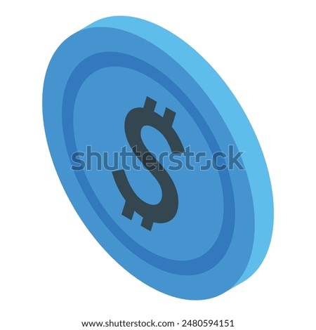 Isometric vector illustration of a blue dollar coin icon representing finance, currency, and wealth in the american economy