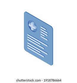 Isometric vector illustration of blue electronic sample of medical insurance form for high quality service in modern hospitals and clinics