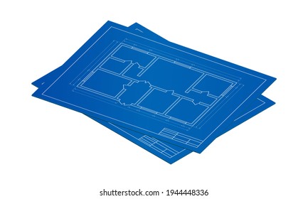 Isometric vector illustration blueprint floor plans the house isolated on white background. Realistic apartment floor plan blueprints icon in flat cartoon style. Vector unfurnished ground floor plans.